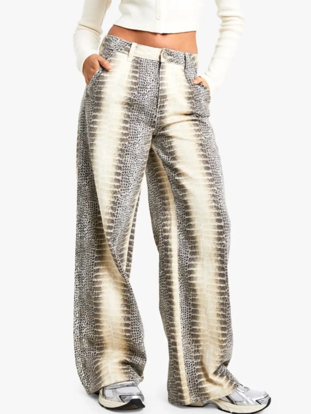 BOOHOO MOCK CROC WIDE LEG JEAN 8TALL